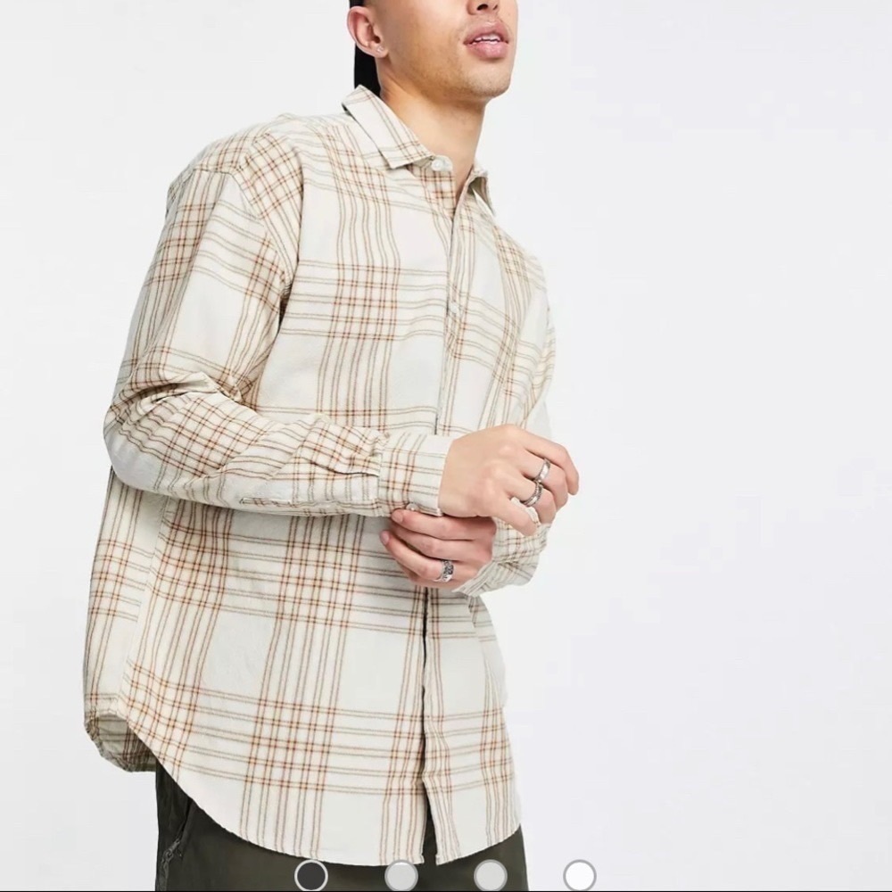New Look collared oversized check long sleeve Men’s shirt in stone size XL